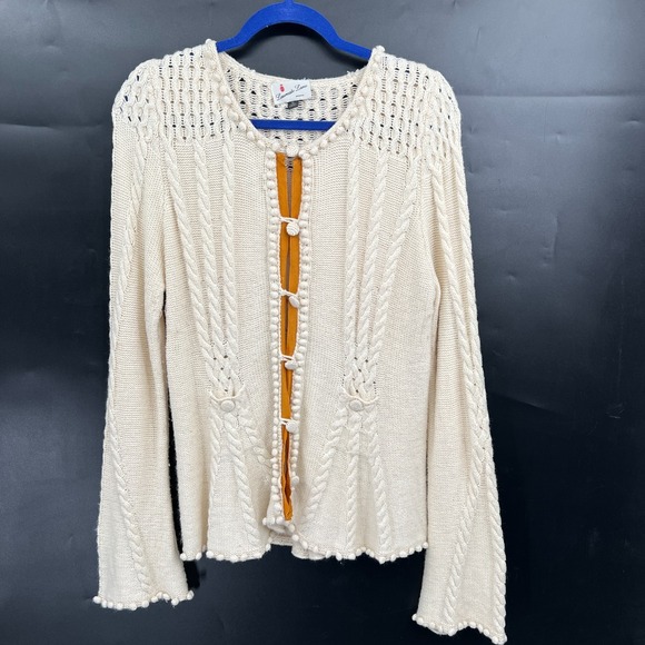 Anthropologie Sweaters - Anthropologie Laureate Lane retro grandma sweater cable knit pom pom XL